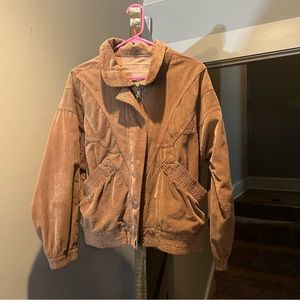 Small corduroy tan full zip bomber style jacket perfect for fall and layering
